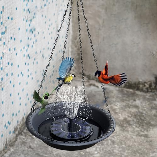 14 inch BirdBath Bowl Only with 25” Rust-Proof Black Chains, Bird Baths for Outdoors Heavy Duty, Hanging Birds Bath Hanging Bird-Feeder for Garden Backyard Decor (Black 2 Pack)