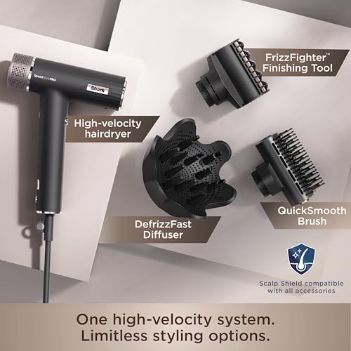 Shark SpeedStyle Pro Professional Performance High-Velocity Hair Dryer System with Scalp Shield and IQ Speed Styling & Drying Suite, Curly and Coily Hair, Lightweight, Ionic, No Heat Damage, HD732