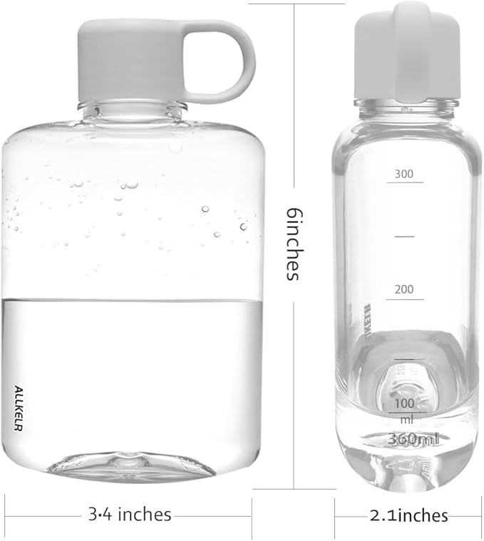 Portable Flat Water Bottle,12 oz BPA Free Plastic Travel Water Bottle for Camping, Fitness, Outdoor Sports, Fits Purse and Pocket - Clear (white)