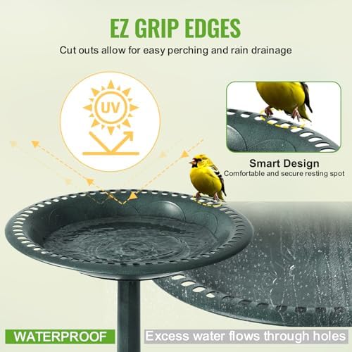 Backyard Expressions Outdoor Garden Bird Bath - Green - Weather Resistant Polyresin - 27 Inch