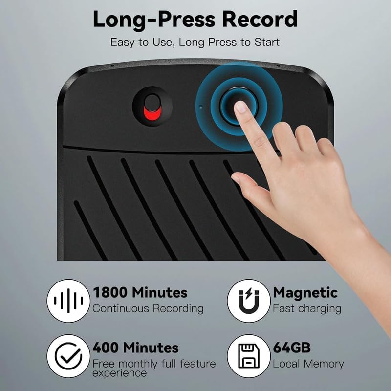 AI Voice Recorder,Note Voice Recorder with Transcribe Summarize & Two-Way Translation,112 Languages,App Control,64GB Memory,Suitable for Lectures,Meetings,Calls,International Exchange