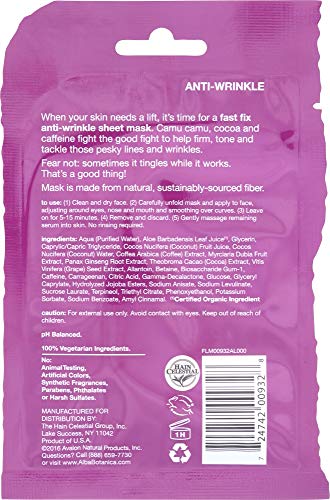 Alba Botanica Fast Fix Sheet Mask, Camu Anti-Wrinkle, 1 Ounce