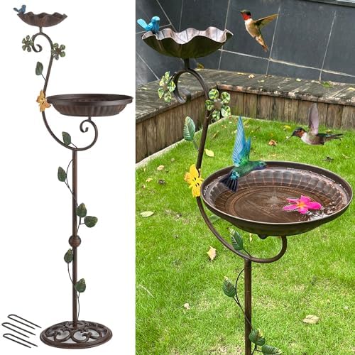 Metal Bird Baths for Outdoors, 44" Height Cast Iron Pedestal Bird Bath and Feeder, Vintage Sturdy Heavy Duty Birdbath Bowl, Tall Floral Accents Birdbaths for Garden Yard Patio Porch Decor