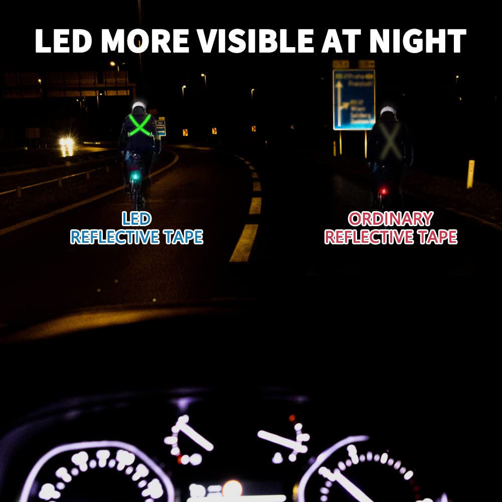 OLIKER LED Reflective Running Gear,High Visibility Reflective Belt Sash with Safety Light,USB Rechargeable Adjustable Size Night Reflective Accessories for Night Outdoor Sports Running Walking (Green)
