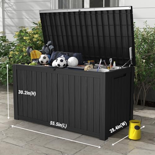 180 Gallon Outdoor Storage Box Waterproof, Extra Large Resin Deck Box, Outside Storage Bin for Patio Furniture Cushions, Pool Supplies, Sports Gear, UV Resistant and Weatherproof, Black