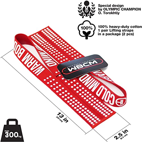 WARM BODY COLD MIND V1 Lifting Wrist Straps for Olympic Weightlifting, Rated at 660 lb, for Weight Lifting Bodybuilding Powerlifting Deadlift Gym Fitness Crossfit, Hand Grips, Heavy Duty