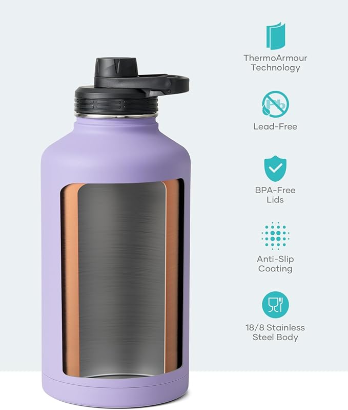 BUZIO Water Bottle with Straw lid, Spout Lid, Hand Lid and Carrying Pouch, 32oz 40oz 64oz Stainless Steel Water Flask Jug, Cold for 48 Hrs Hot for 24 Hrs Double Vacuum Thermo Canteen Mug, BPA-Free