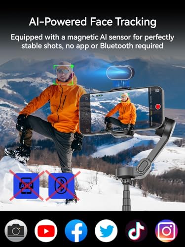 AOCHUAN 3-Axis Gimbal Stabilizer for Smartphone Smart X2 Black AI & E10 Extension Rod & P02 Magnetic Fill Light
