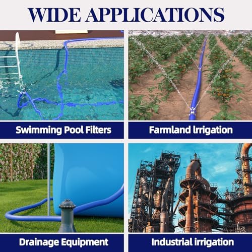 1 1/2 IN x 100 FT Pool Backwash Hose, Heavy-Duty PVC Lay Flat Hose, Weatherproof Burst Resistant, Pool Drain Hose for Water Transfer, Sump Pump, Pool Drain, with 2 Clamps