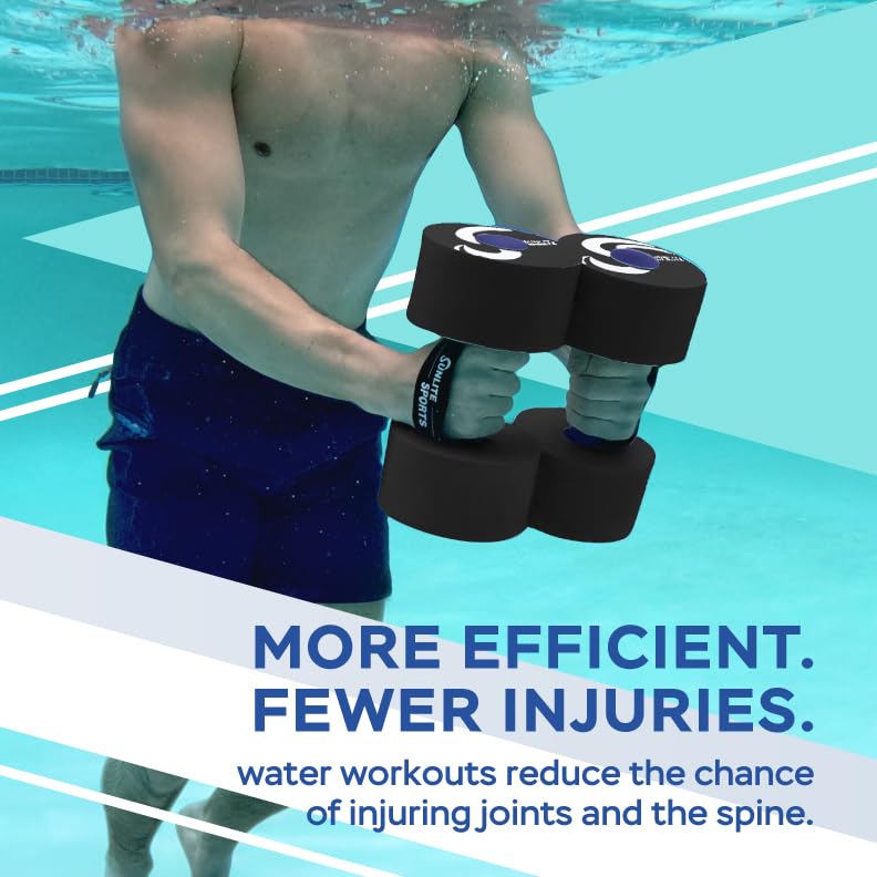 Sunlite Sports Water Weights Pool Exercise Dumbbells, Water Aerobic Equipment, High-Density EVA-Foam Dumbbell with Handle Strip, Aqua Therapy, Pool Fitness, Water Exercise, Set of 2
