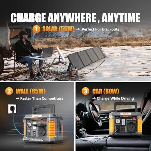 BALDR Portable Power Station, 330W(660W Peak) Solar Generator, 288Wh Solar Power Bank 120V Pure Sine Wave AC Outlet, 78000mAh Backup Lithium Battery for Home CPAP Camping Travel Outdoors Emergency