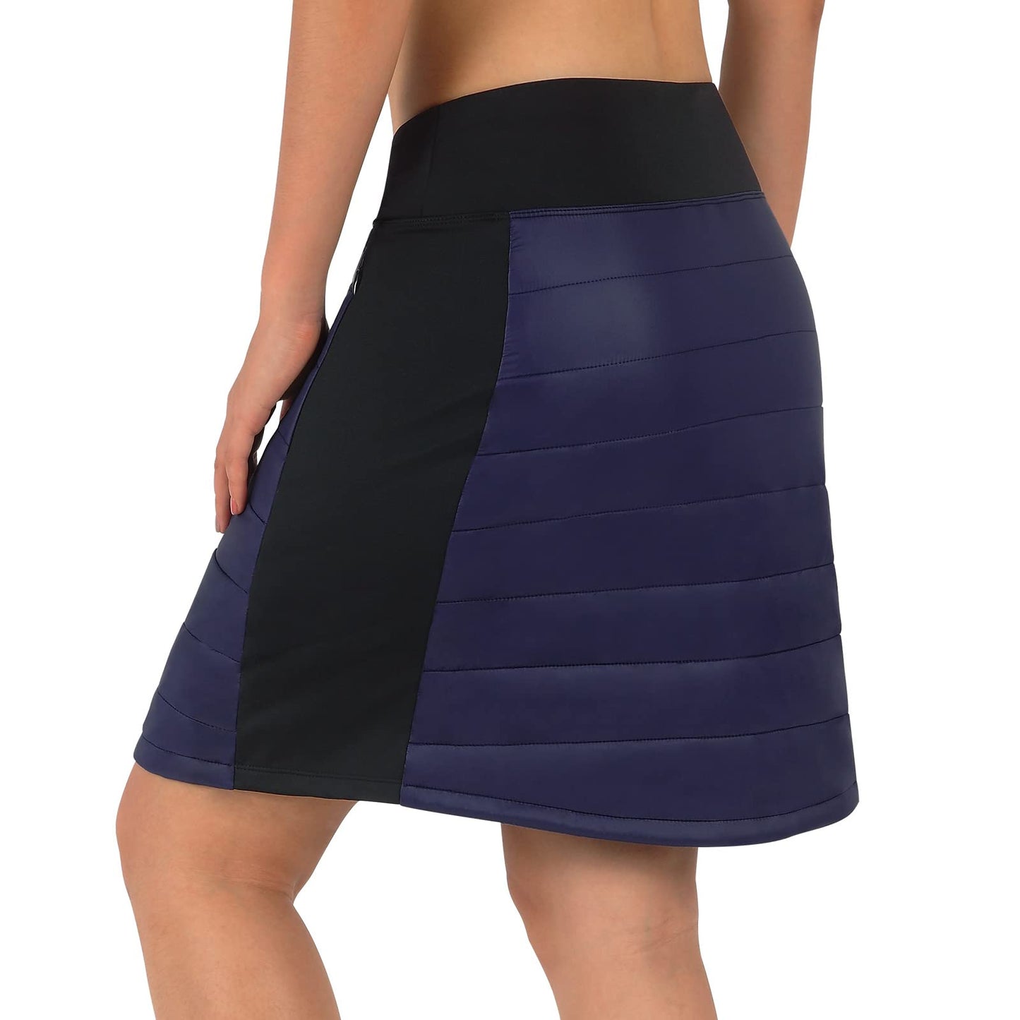 ANIVIVO Women Puffer Insulated Skirts,Down Quilted Skorts Winter Outdoor Skirt with Zipper Pockets(Blue-Small Waist,L)