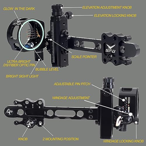 SPG Compound Bow Sights, Bow Sights for Compound Bows 1 Pin or 5 Pin, Quick Adjustment Archery Sights Single Pin Bow Sight and 5 Pin Bow Sight (5-Pins Sight)