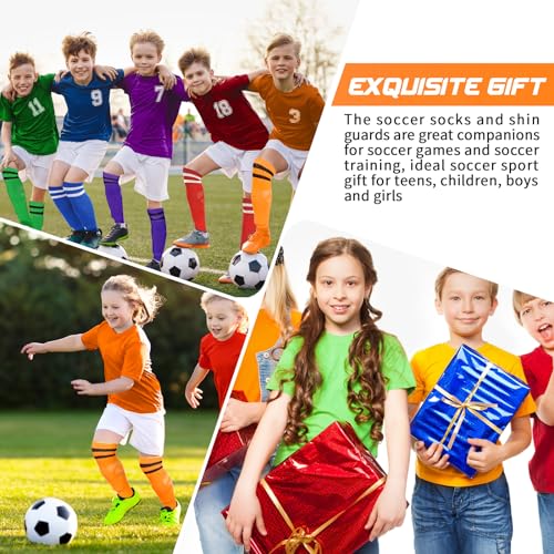 Syhood Soccer Shin Guards and Socks for Toddler Kids Youth, Lightweight Soccer Shin Pads Protective Soccer Gear for 3-5, 5-10, 10-15 Years Old Children Teen Boys Girls Soccer Game (Orange, S Size)