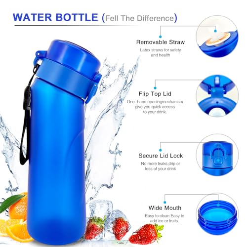 Jcxuot Air Water Bottle with Flavor Pods, 750ML Scent Water Cup with Flavor Pods Box,0% Sugar Fragrance Water Bottle Suitable for Outdoor Sports (Blue+1pods)