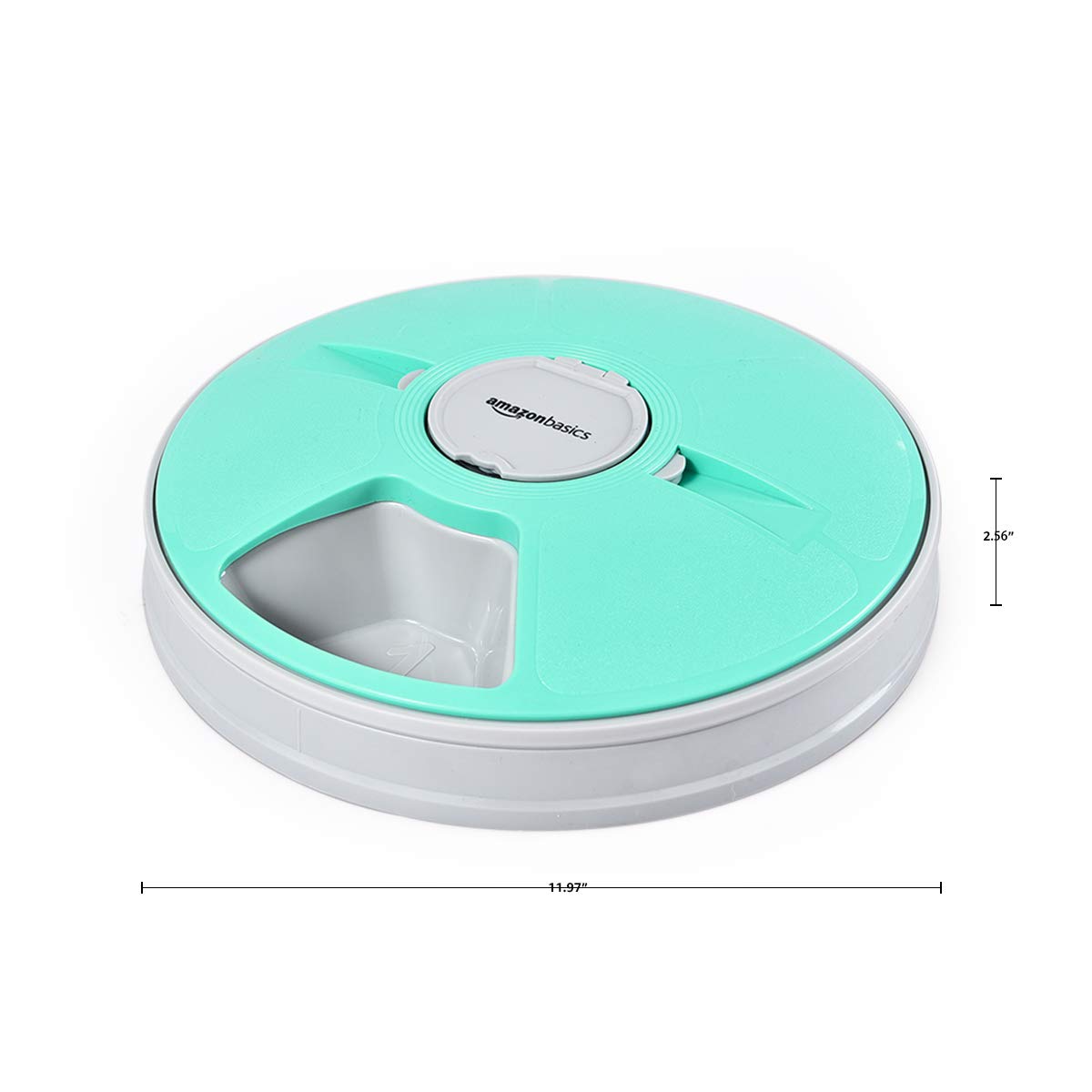 Amazon Basics Automatic Pet Feeder, Electronic Timed Dog and Cat Food Dispenser, 6 Portions, Plastic, Teal, 12" X 12" X 2.3"