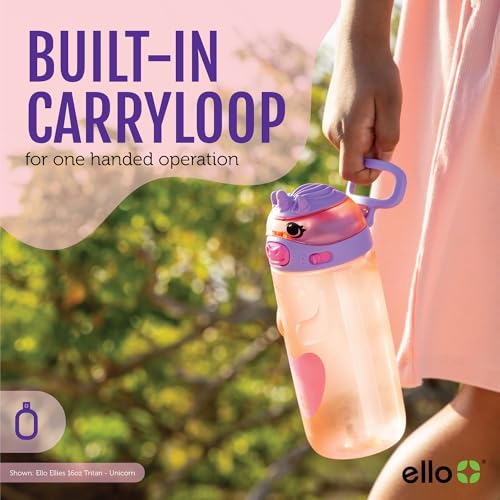 Ello Ellies 16oz Plastic Kids Water Bottle with Straw and Built-in Carrying Handle and Leak-Proof Locking Lid for School backpack, Lunchbox and Outdoor Sports, Dog