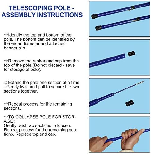 Anley 10Ft Telescopic Flagpole - Retractable Fiberglass Outdoor Telescoping flag pole - Reinforced Twist-to-tighten Section & Clip Hook Top - Lightweight Durable Pole (Blue)
