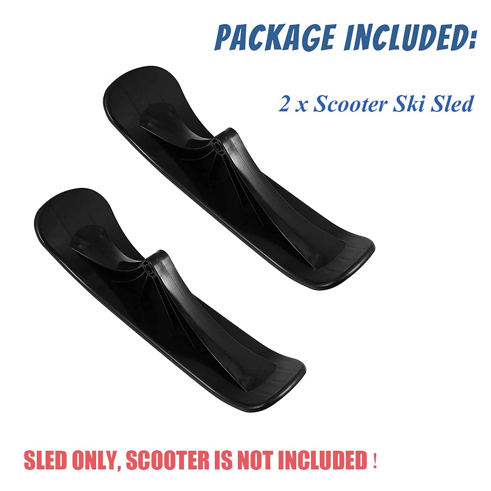 MOONASE 2pcs Snow Scooter Ski Skate Board Sled Conversion Kit Winter Cycling Ski Attachment for Kids Car Scooter Two-Wheel Sled Accessories Riding Tyre Replacement Parts, Black