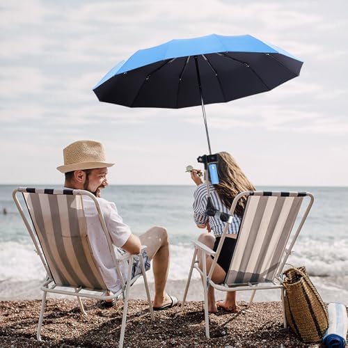 Beach Chair Umbrella with Clamp Clip on Umbrellas for Chair 42 Inches Adjustable Sun Umbrella for Camping Outdoor Chair UPF 50+ Folding Umbrella for Travel Plant Shade Wheelchair
