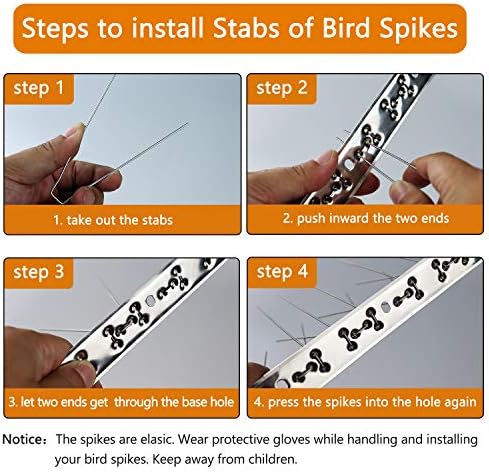 Bird Spikes for Pigeons 304 Stainless Steel Small Birds Anti Bird Spike Metal Bird Deterrent Spikes Fence Spikes Cover 25 Feet (23 Pack Uninstalled)