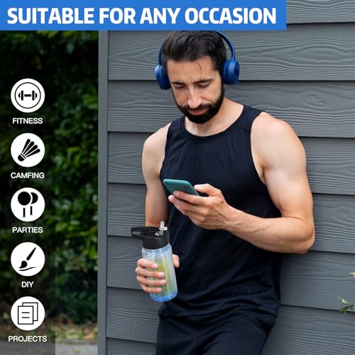 10oz Double Wall Clear Water Bottle Bulk Plastic Snow Globe Tumbler with Handle Lid, 4 Pack Acrylic Pre-Drilled Hole With Stopper Sippy Snow Globe Kid Water Bottle for Scool Sport DIY Gift, Black