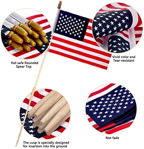 12 Pack 8x12 Inch American Flags on Stick, American Flags for Outside, USA Stick Flag with Handheld and Grounded Multi-Purpose Flagpole, Memorial Day, 4th of July Decorations, Veterans Day, Patriotic Decorations