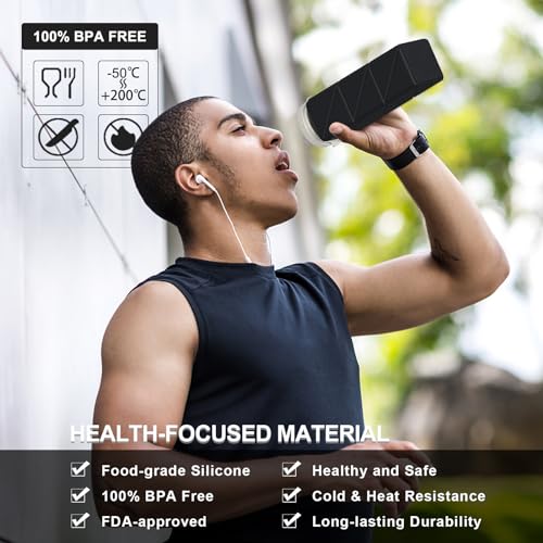 Collapsible Water Bottles with Straw, BEAUTAIL Silicone Foldable Portable Water Bottle 610ml Lightweight Reusable Leakproof for Travel Camping Hiking Cycling Sports, 4 Pack (Black+Dark Blue+Blue+Pink)