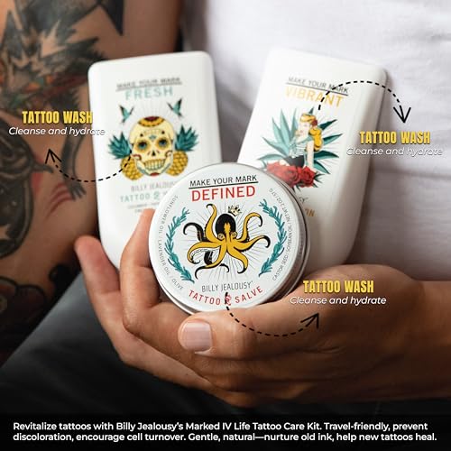 Billy Jealousy Marked IV Complete Tattoo Care Kit, Make Your Mark Defined, Fresh and Vibrant, Includes Aftercare Ink Salve, Brightening Soap and Moisturizing Tattoo Lotion