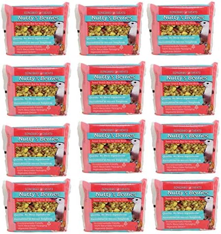 Songbird Treats Seed Bars | 12 Pack of 8 oz Bird Seed Cakes for Wild Birds (Nutty's Berries)