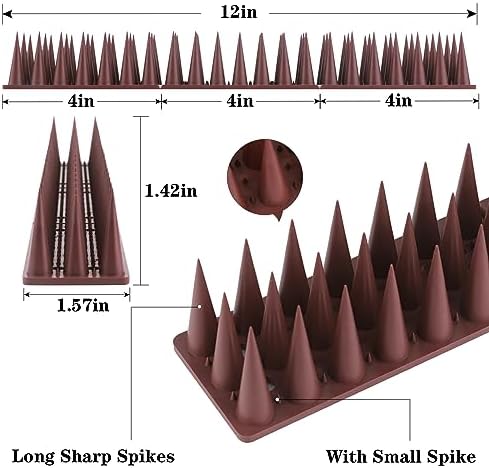 Bird Spikes, 20 Pack Pigeon Deterrent for Small Birds Raccoon Cats Defender for Outside to Keep Squirrel Away, Plastic Fence Spike for Railing and Roof-Brown