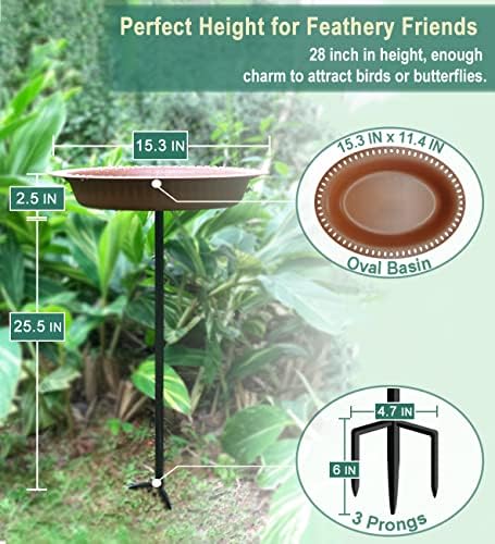 Garbuildman 28 inch Lightweight Birdbaths Antique Decoration Detachable Birdfeeder & Bird Bath for Outdoor Garden, Oblong Chocolate