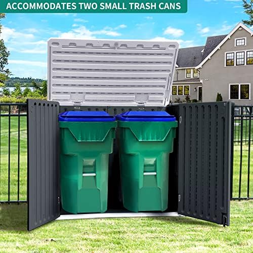 YITAHOME Outdoor Horizontal Storage Sheds w/o Shelf, Weather Resistant Resin Tool Shed, Multi-Opening Door for Storage of Bike, Trash Cans, Garden Tools, 35 cu ft, Waterproof, Lockable, Dark Gray
