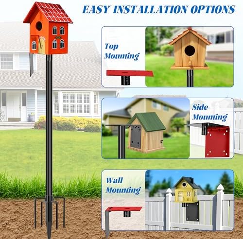Ottsuls Bird Feeder Pole, 76 Inch Heavy Duty Bird House Pole Kit for Outdoors, with Wooden Board, 5-Prong Base Feeding Station for Wild Birds Watching, Adjustable Feeder Stand (House Not Included)
