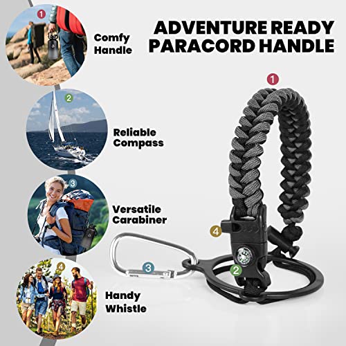 RAYMYLO Insulated Water Bottle 64 oz, Triple Wall Vacuum Stainless Steel (Cold for 48 Hrs), Leak Proof & Non-BPA, Half Gallon Water Flask Jug with Paracord Handle & Straw Spout Lids, Dark Gray