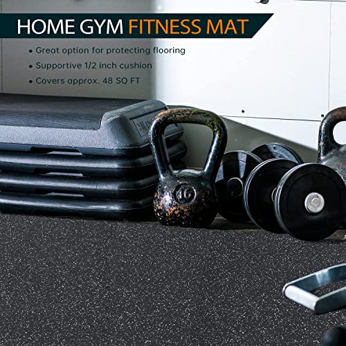Holymus 1/2 inch Thick 24 Sq Ft Rubber Top High Density EVA Foam Exercise Gym Mats 6 Pcs - Interlocking Puzzle Floor Tiles for Home Gym Heavy Workout Equipment Flooring - 24 x 24in Tile, Black&White
