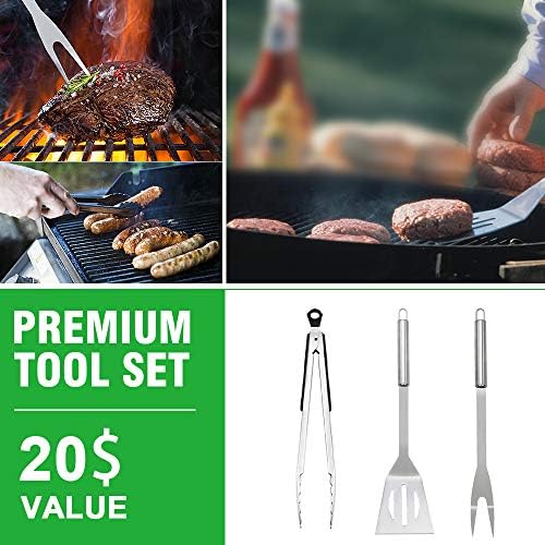 Grill Cover 7130 Premium Outdoor Cover for Weber Genesis II 3 Burner & Genesis 300 Series Grill and Genesis II LX 300 Series Gas Grill Including Stainless Steel Meat Fork, Spatula and Tongs