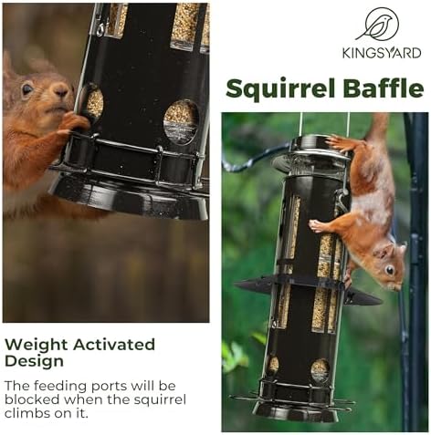 Kingsyard Squirrel Proof Bird Feeder with Removable Base, All Metal, Tube Bird Feeders for Outdoors Hanging, Easy to Clean & Refill, Black