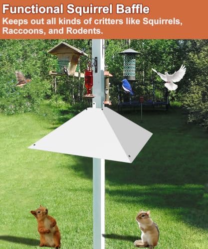 Metal Squirrel Baffle for 4x4 Post, Outside Wooden Pole Mount Squirrel Guards for Bird Feeders, 17 Inch Squirrels Deterrents Stopper to Deter Racoons, White, 1pcs