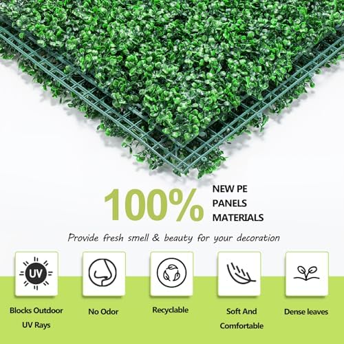 AOKIE 10"X10" Artificial Grass Wall, 12Pcs Boxwood Hedge Wall Panels UV-Anti Grass Backdrop Wall Decor, Greenery Privacy Hedge Screen for Indoor Outdoor Patio Balcony, Party Garden Fence Decor