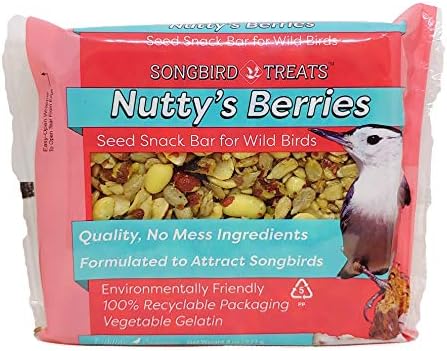 Songbird Treats Seed Bars | 12 Pack of 8 oz Bird Seed Cakes for Wild Birds (Nutty's Berries)