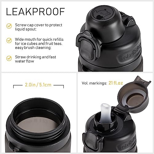 TakeToday Collapsible Water Bottles 20oz, Leak Proof, BPA-Free, Foldable Silicone Travel Water Bottle with Straw Strap for Cycling, Hiking, Outdoors (Black)