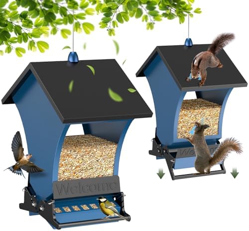 Wildpark Squirrel Proof Bird Feeders for Outdoors, 5LB Metal Hanging Feeders, Large Wild Feeders for Cardinals, Chickadees, Durable Backyard Feeders -One in Blue