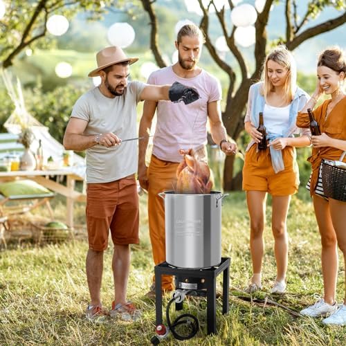 ROVSUN 30QT Turkey Fryer & 10QT Fish Fryer Kit w/ 55,000BTU Propane Stove, Aluminum Outdoor Deep Fryer & Seafood Boiler Steamer w/Baskets, Thermometer, Marinade Injector, Turkey Rack & Rack Lifter