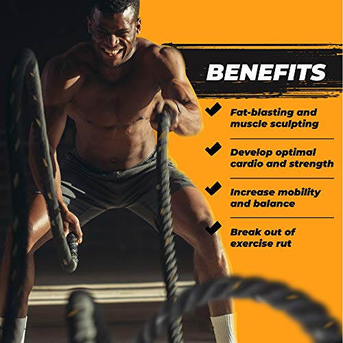 Yes4All unisex adult A. 1.5in - 30ft Battle Rope, Black/Yellow, A. US