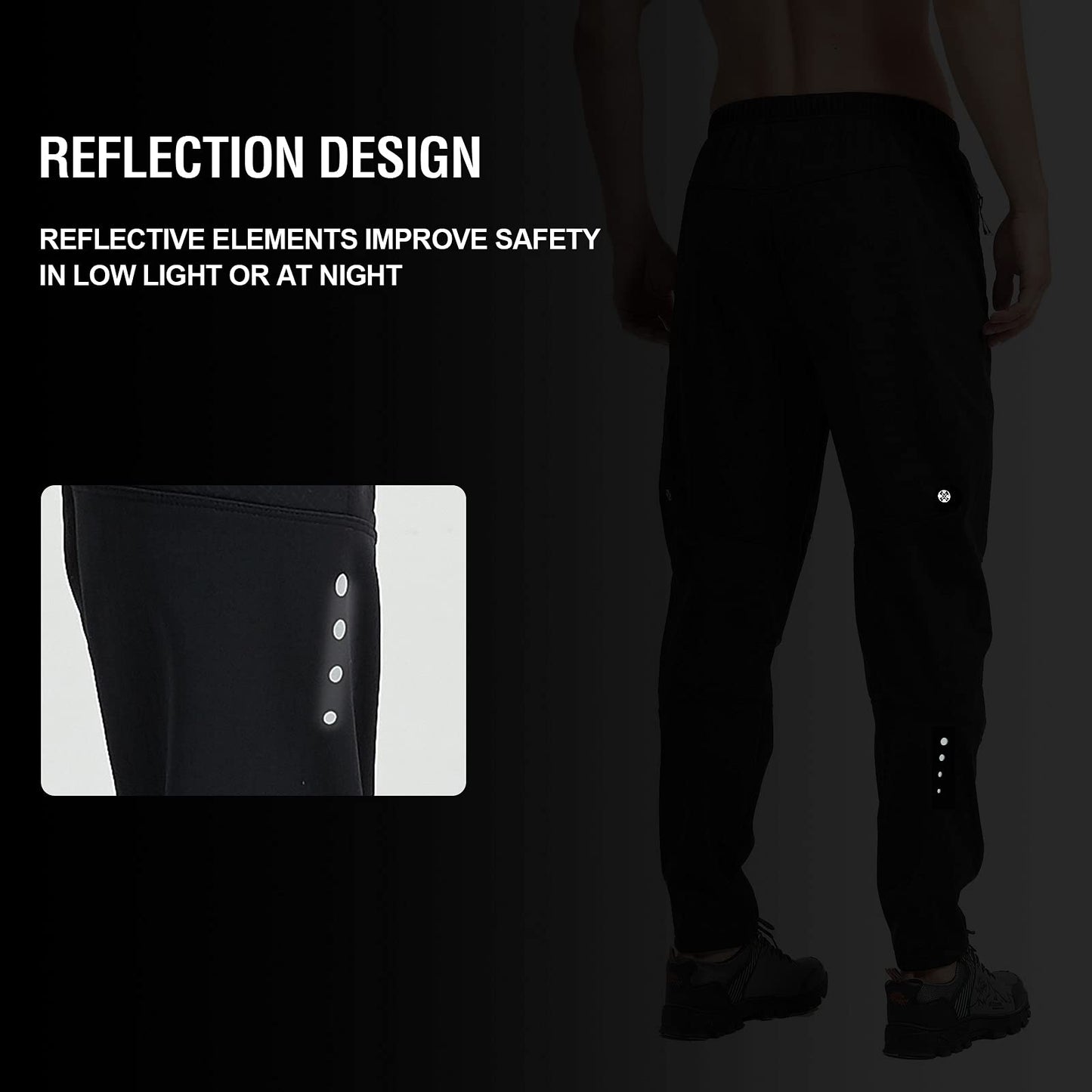 STRETCHUP Men's Winter Outdoor Waterproof Hiking Mountain Bike Pants,Mens Fleece Lined Thermal Cycling Running Pants (Black, XXL)