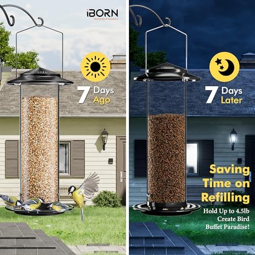 iBorn Metal Bird Feeder for Outside Hanging,Wild Bird Feeders for Cardinal,18cm Large Roof&Green,42CM Long,4.5lb High-Capacity(Seed is not Included)