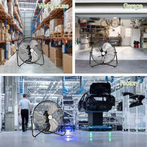 hykolity 4600 CFM 20" High Velocity Floor Fan, 3-Speed Heavy Duty Metal Fan with Wall-Mounting System, Industrial Shop Fan for Warehouse, Garage, and Workshop