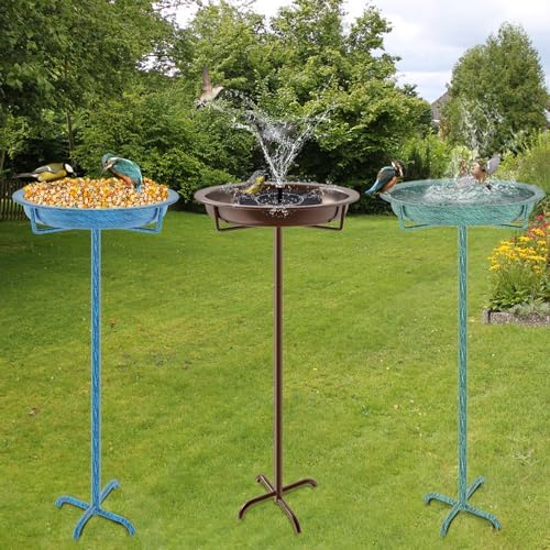 Metal Bird Bath for Outside, 36.2" Height Birdbath Bowl Standing Bird Feeders for Outdoors with 4 Prongs Base Stake, Freestanding Birdfeeders for Garden Yard Lawn Decor (Retro Green)