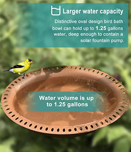 Garbuildman Extra-Large Freestanding Birdbaths Bowl, Detachable Decoration Spa with Metal Stake Stand & Birdfeeder for Outdoor Garden, Oval Style, Chocolate